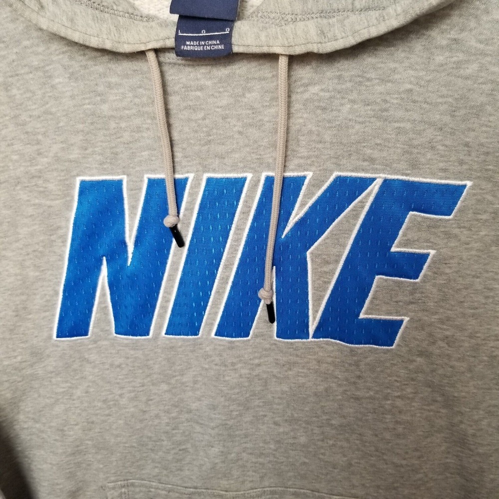 Nike Spellout Y2kHoodie Mens Lg Gray Blue Pullover Sweatshirt Blue Label - Picture 4 of 7